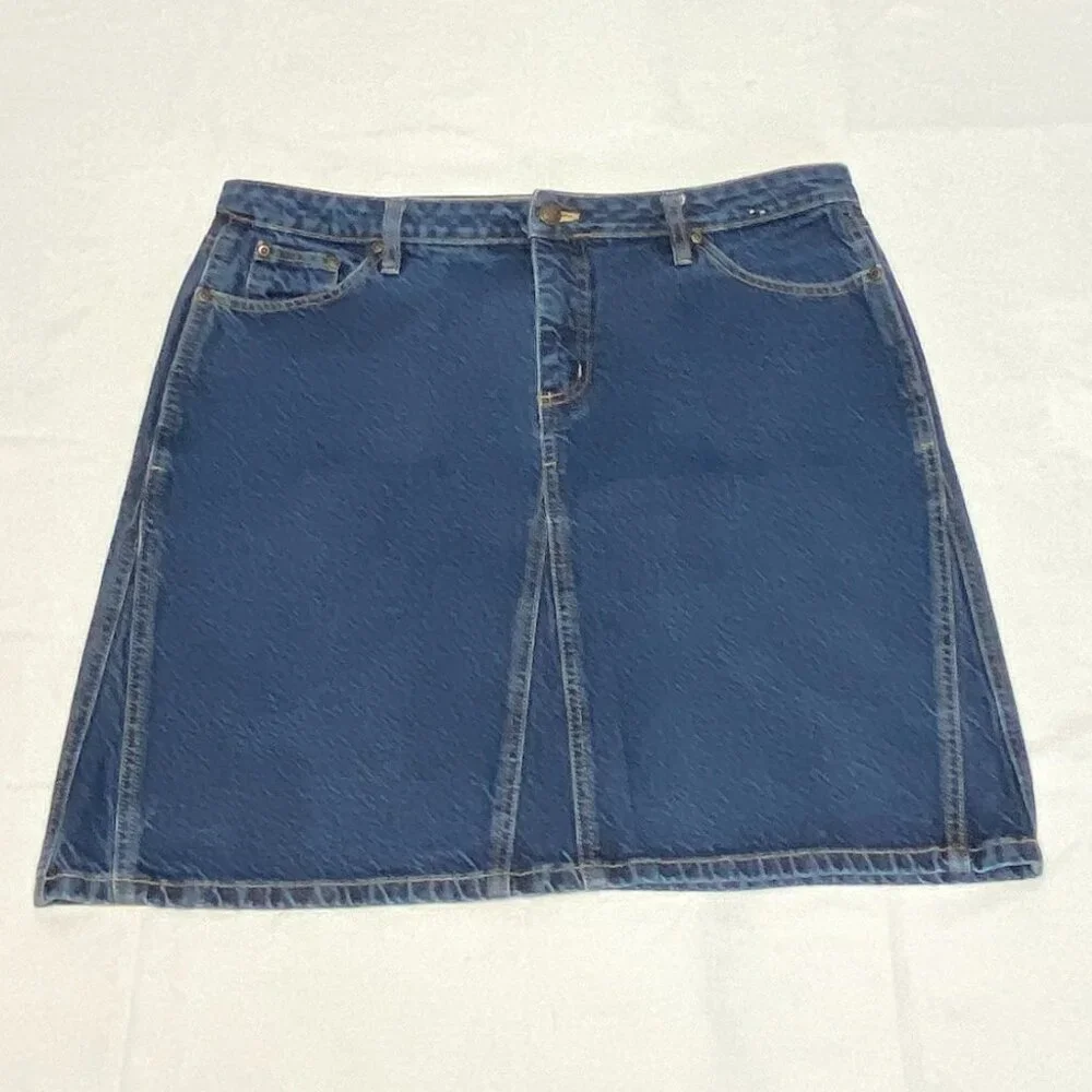 Vintage Faded Glory A Line Gored Denim Jean Mini Skirt Medium Wash 16 High Rise